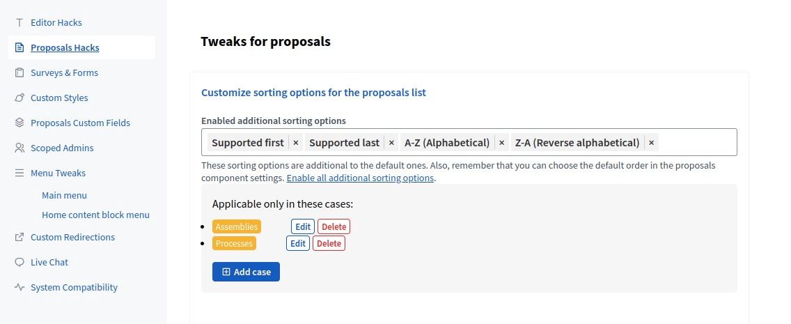 Proposal sorting admin