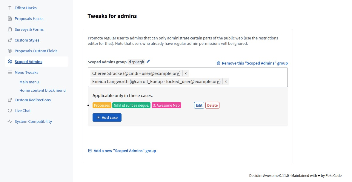 Scoped admins configuration