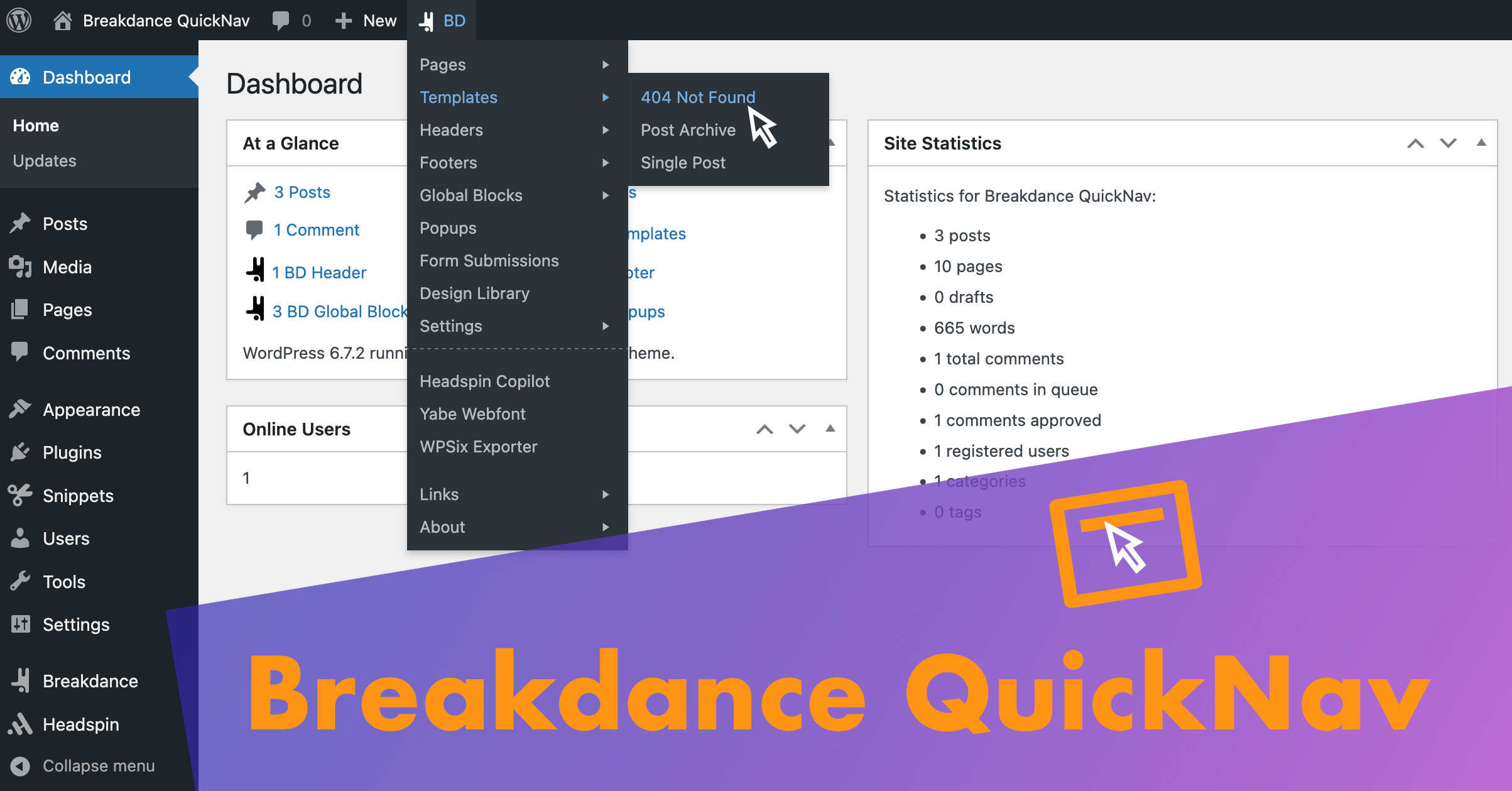 Breakdance QuickNav plugin in action