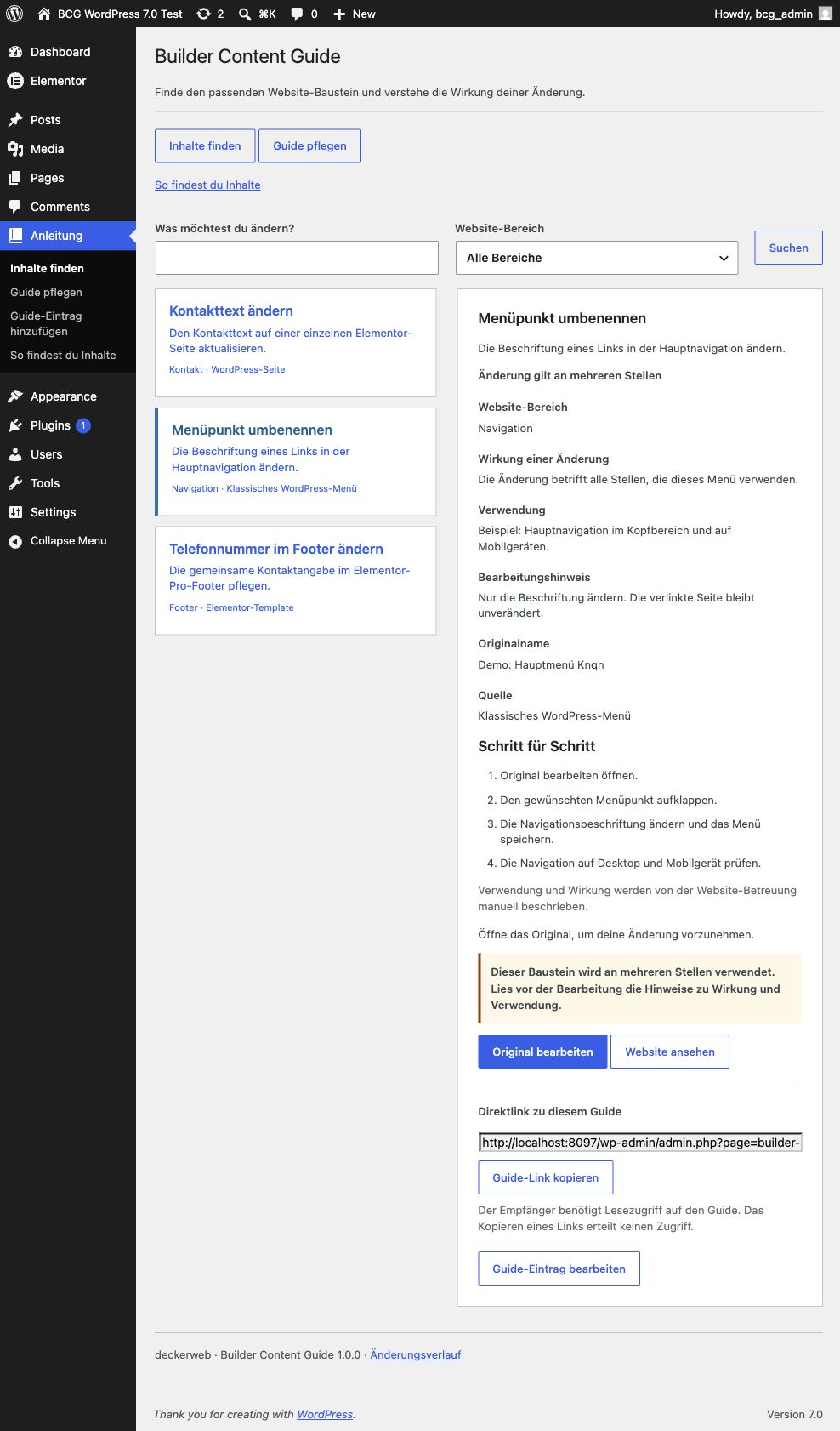 Demonstration website with contact text, menu label and footer phone tasks