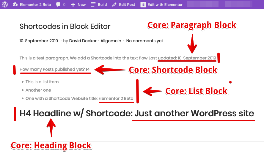 The Shortcodes from Block Editor rendered on the Frontend