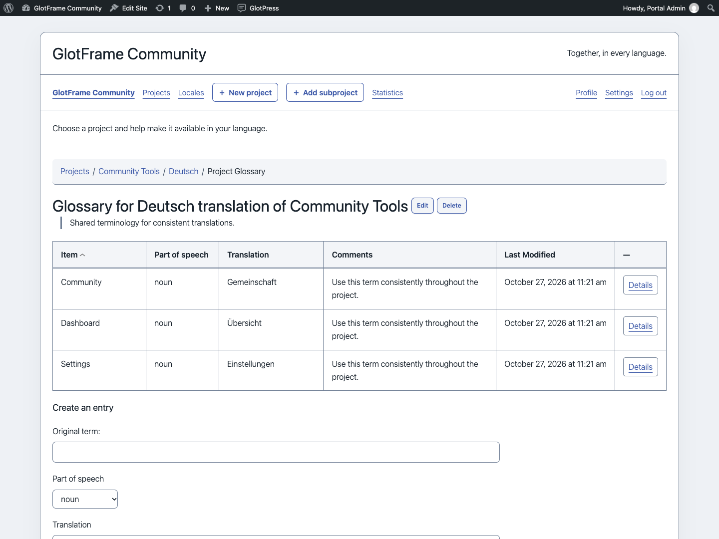 Read consistent terminology and create glossary entries