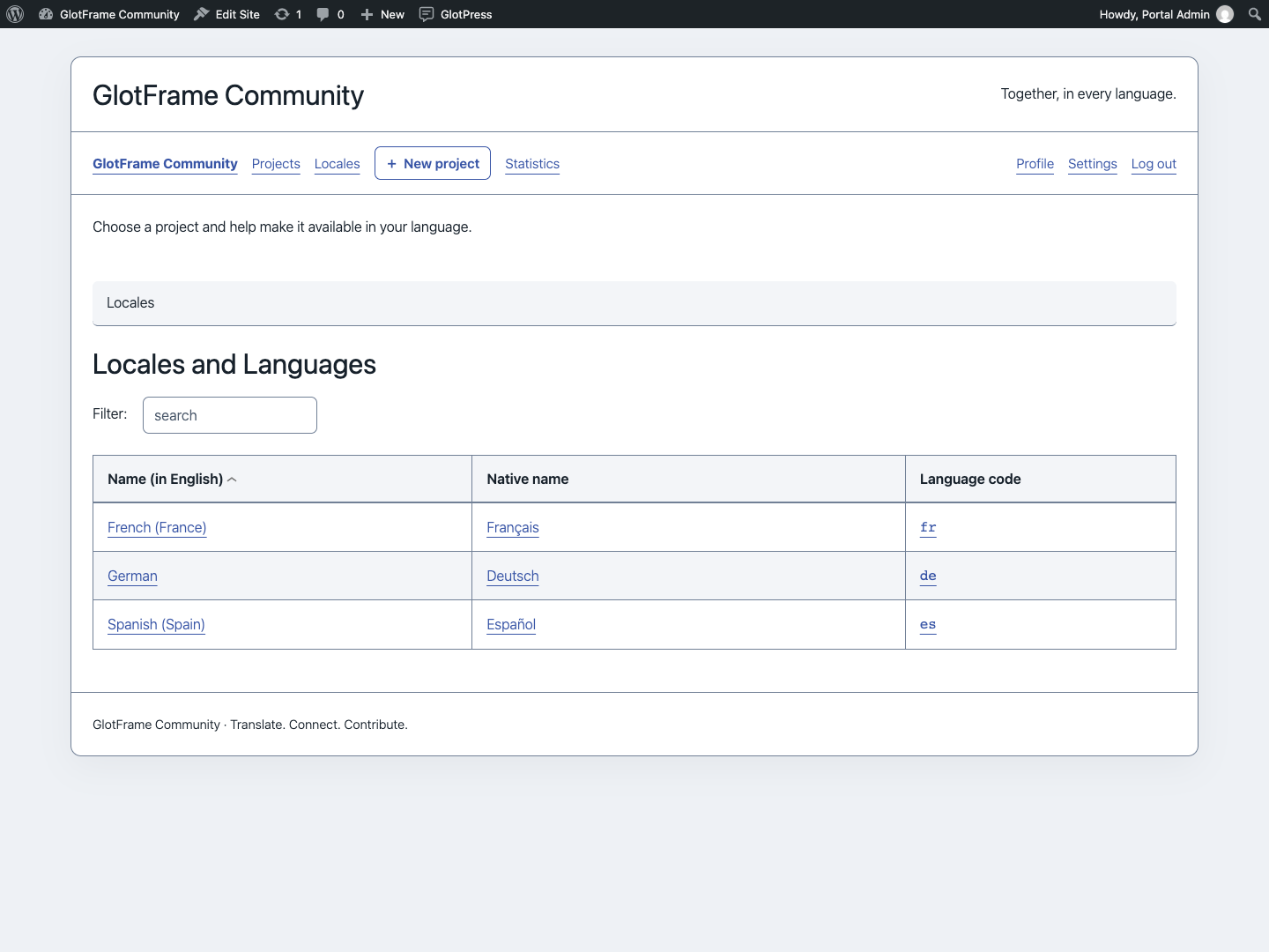 Filter the aligned language overview