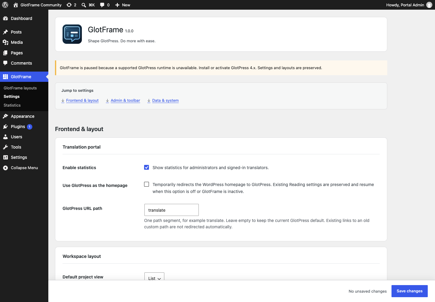 Prepare GlotFrame settings while GlotPress is paused