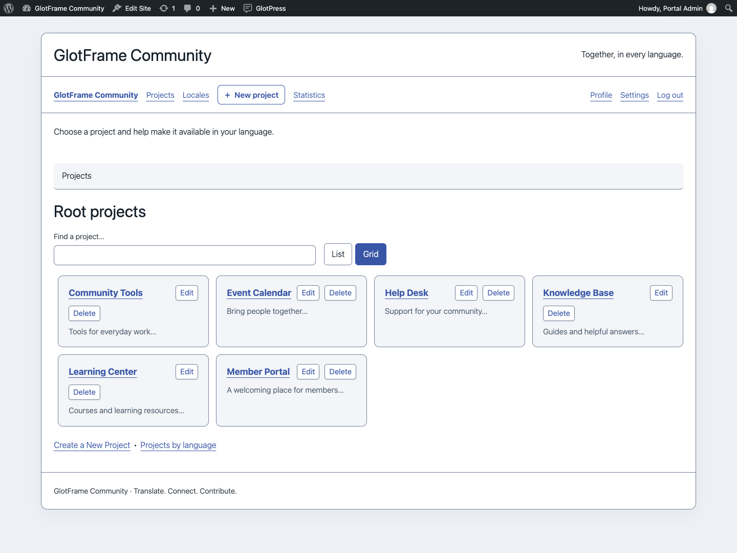Switch the root-project overview to grid view