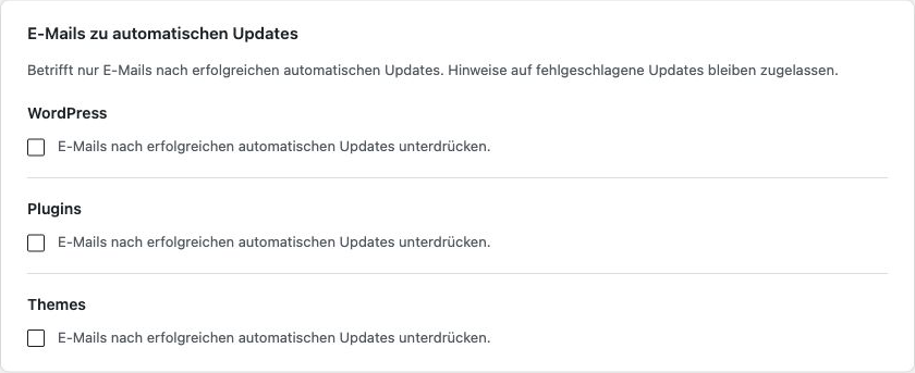 Erfolgsmails getrennt für WordPress, Plugins und Themes steuern