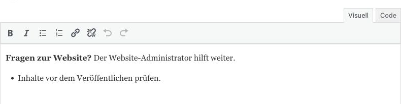 Einfache Formatierung im visuellen Editor