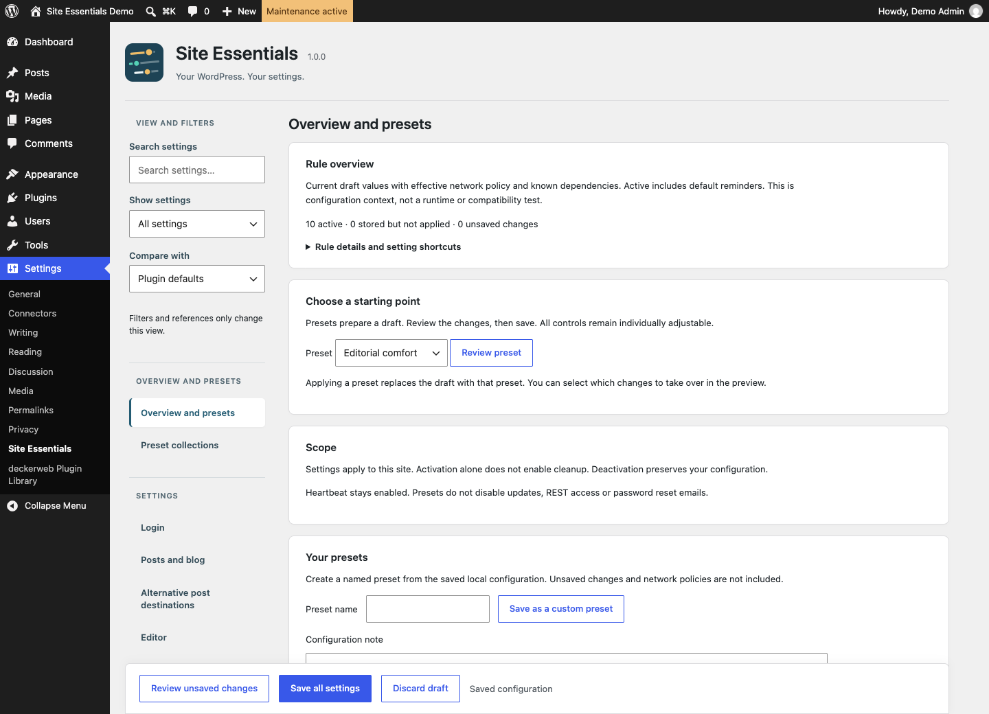 Presets and settings