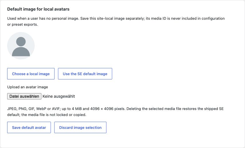 Default image with local selection, upload and reset.