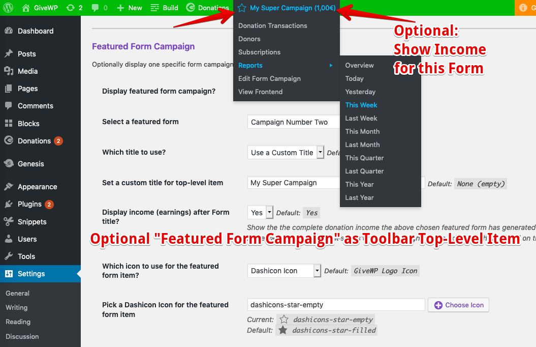 Optional: Totally awesome "Featured Form" Campaign as extra top-level Toolbar item