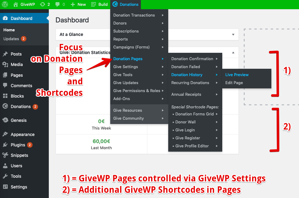 Focus on all GiveWP-specific Pages