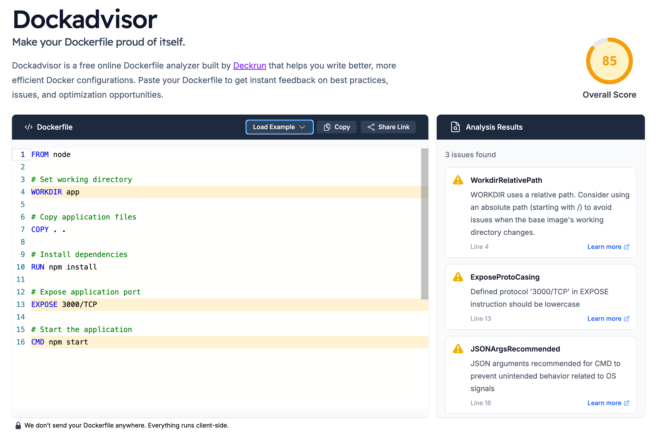 Dockadvisor screenshot