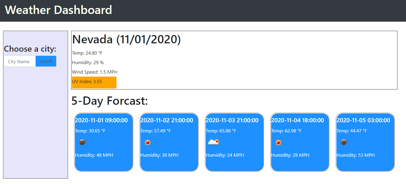 weather dashboard demo