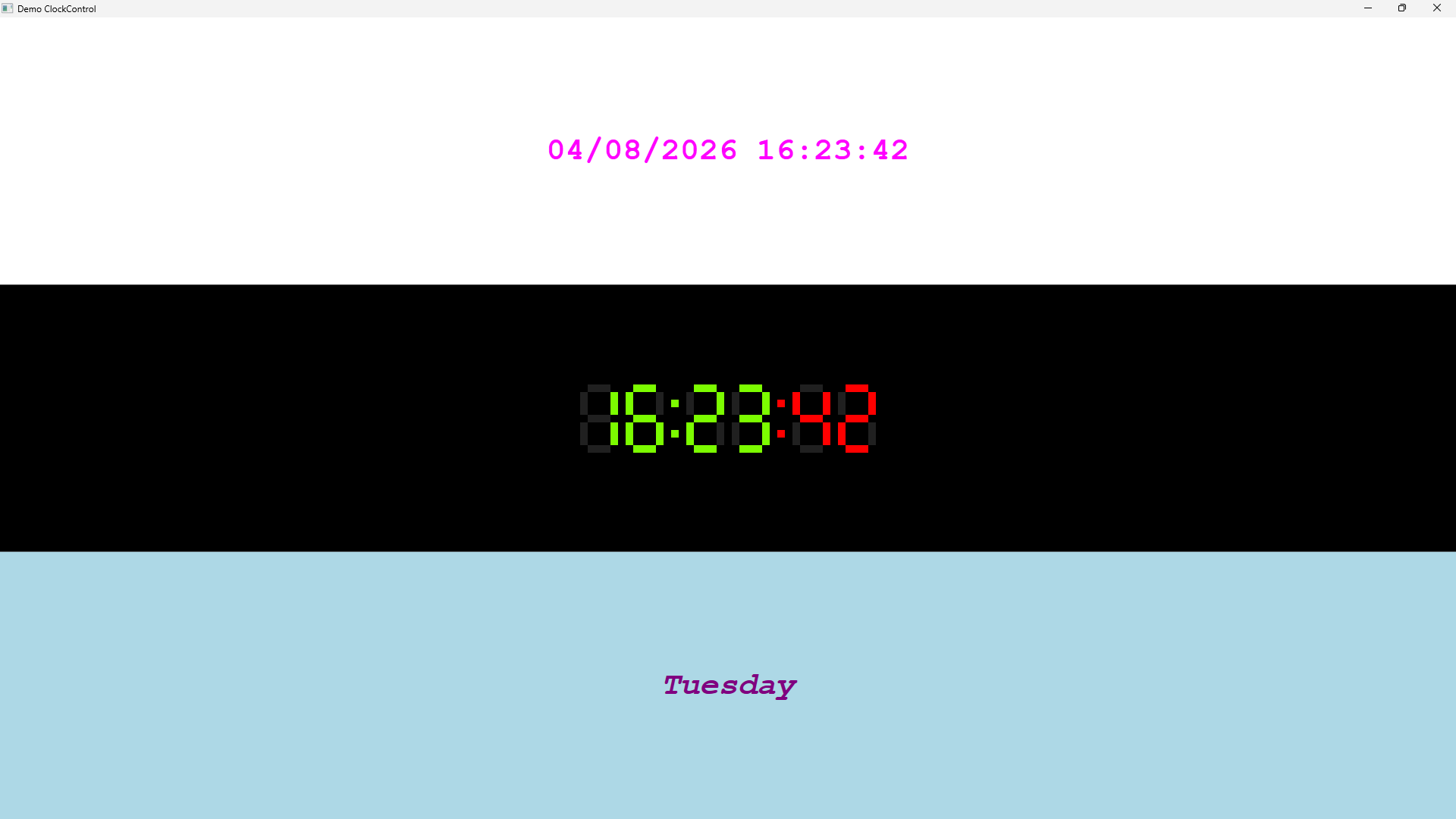 WPF demo app showing a custom ClockControl built using WPFX