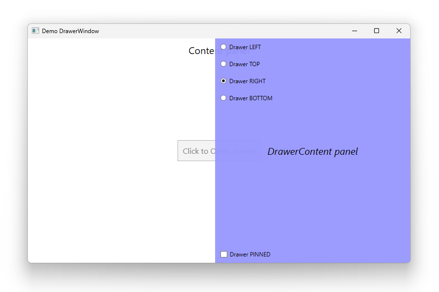 WPF demo app showing a DrawerWindow Open Right