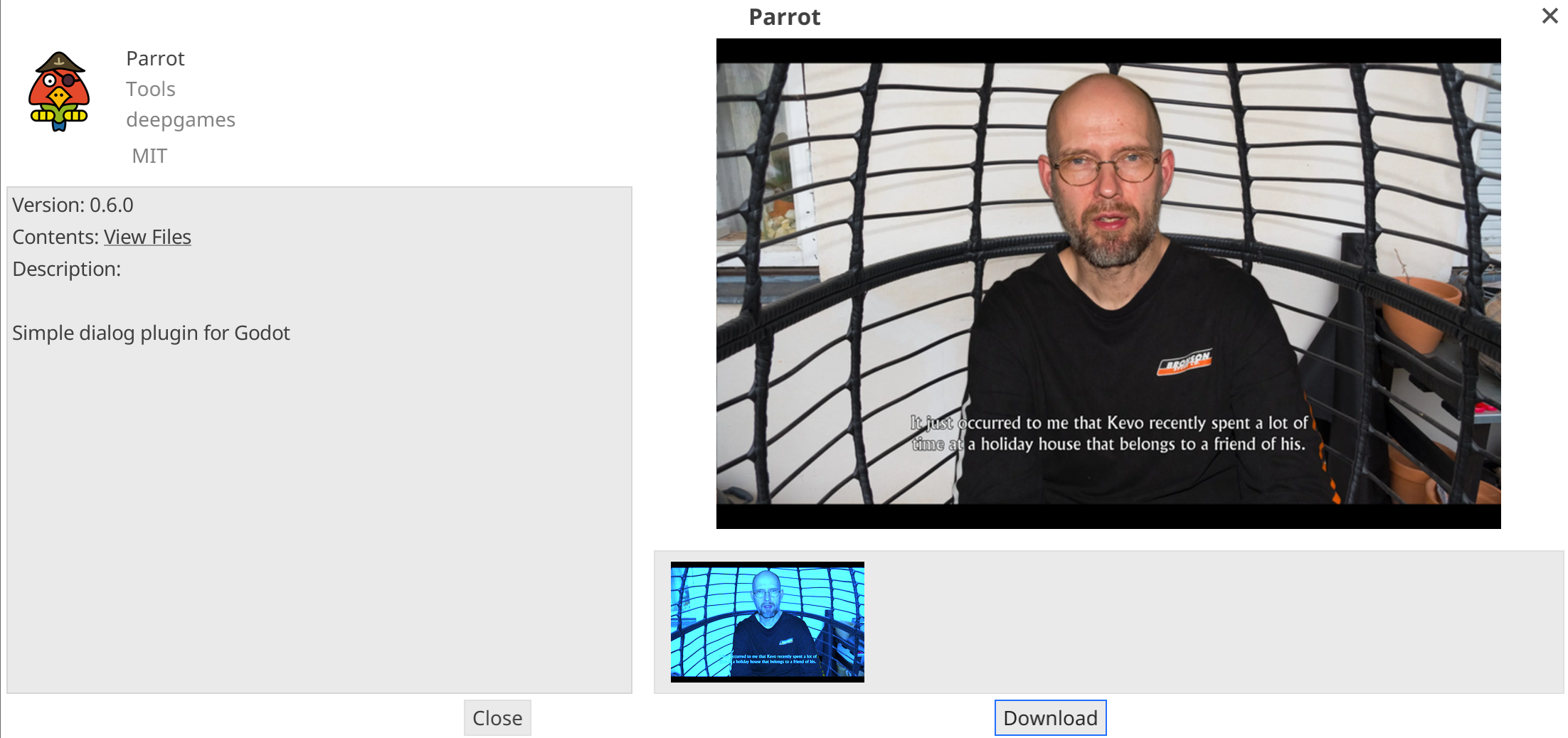 Parrot's info screen