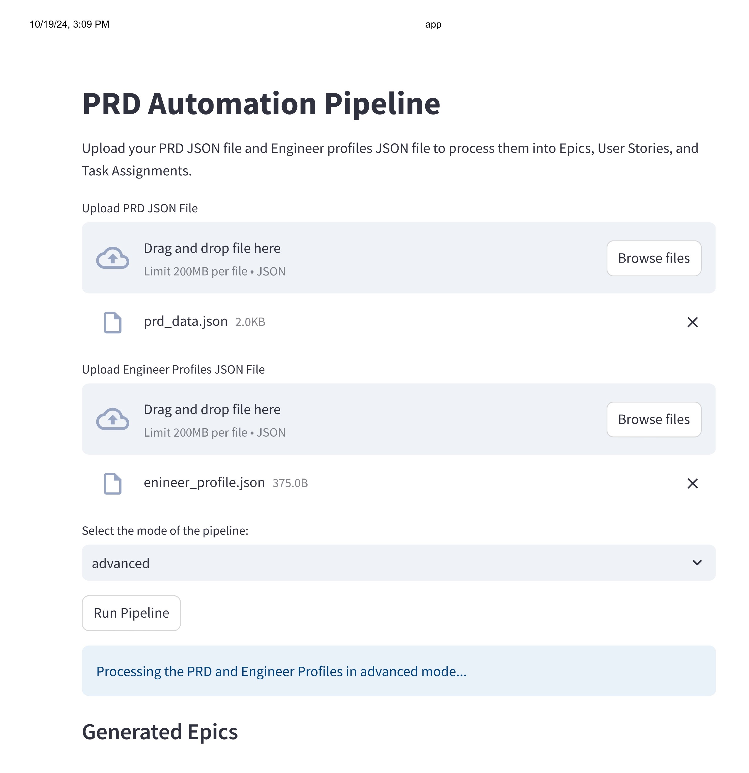 File Upload and Mode Selection