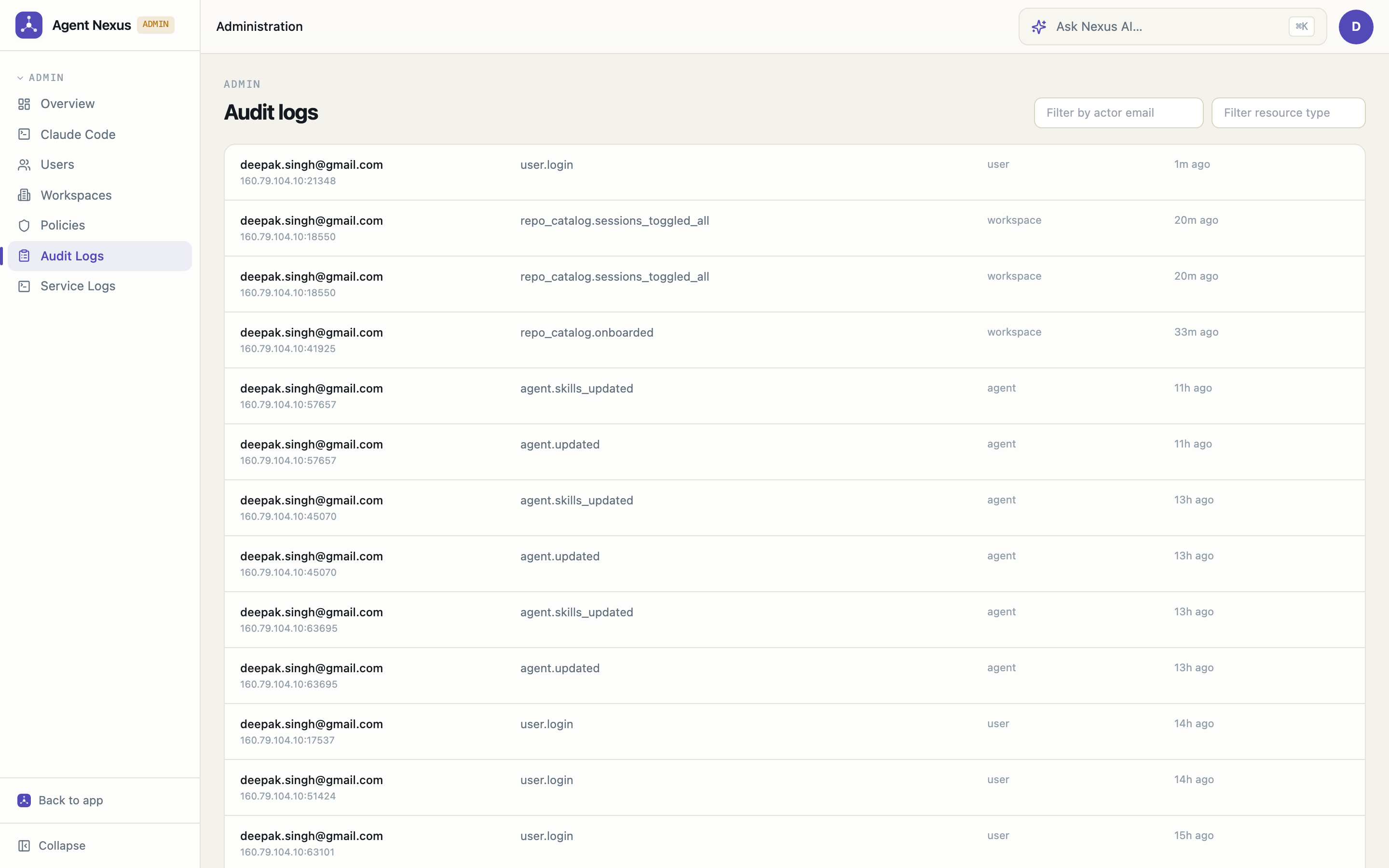 Admin Audit Logs