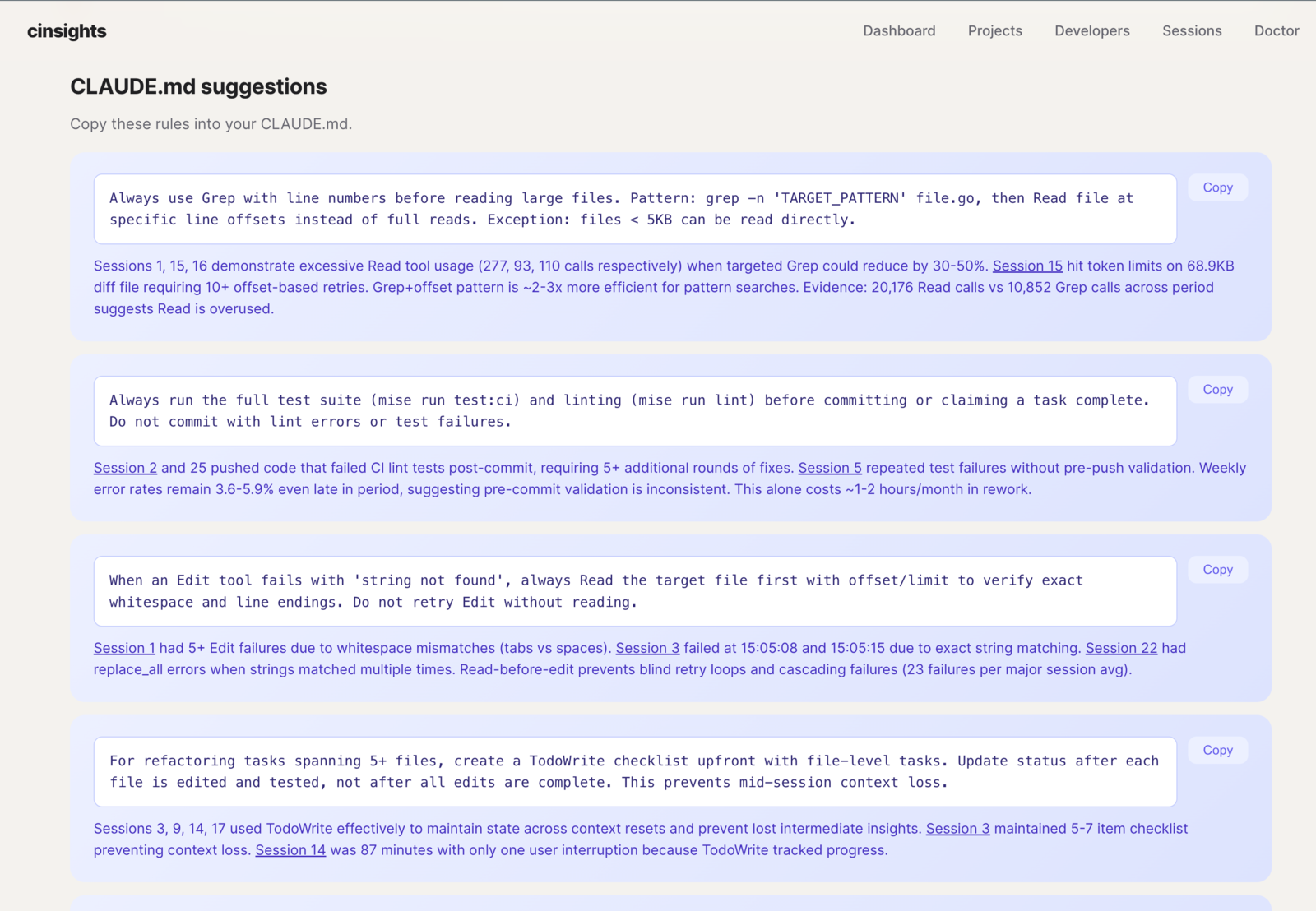 Copy-paste CLAUDE.md suggestions