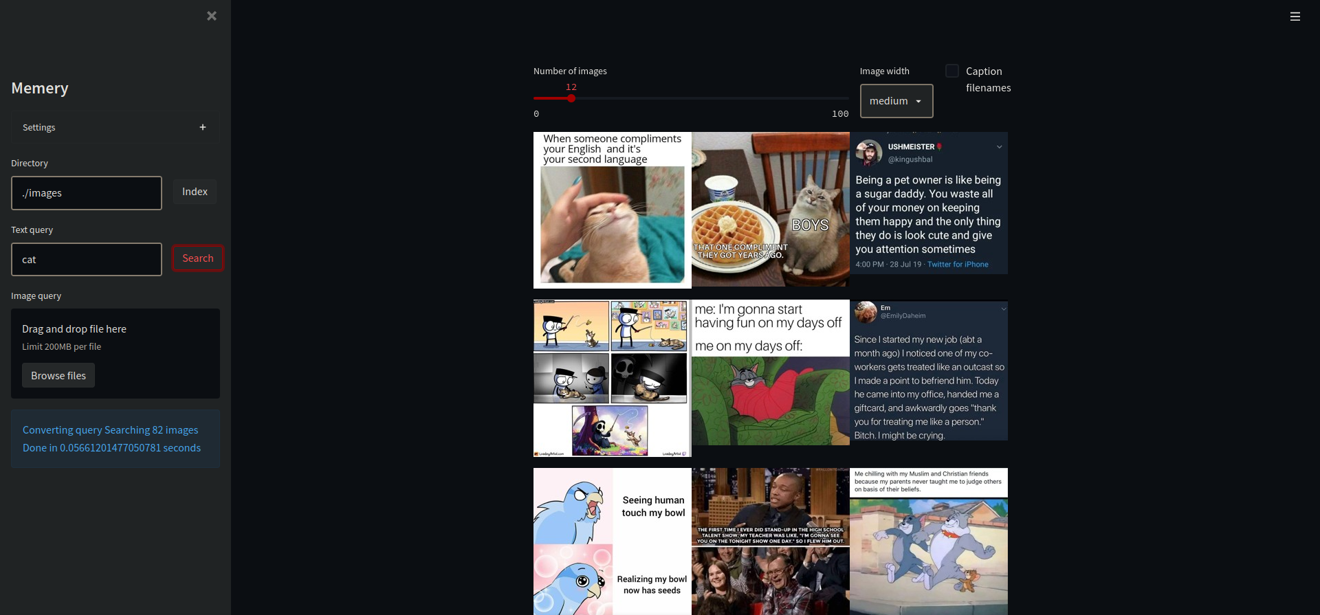 screenshot of memery GUI displaying wholesome memes