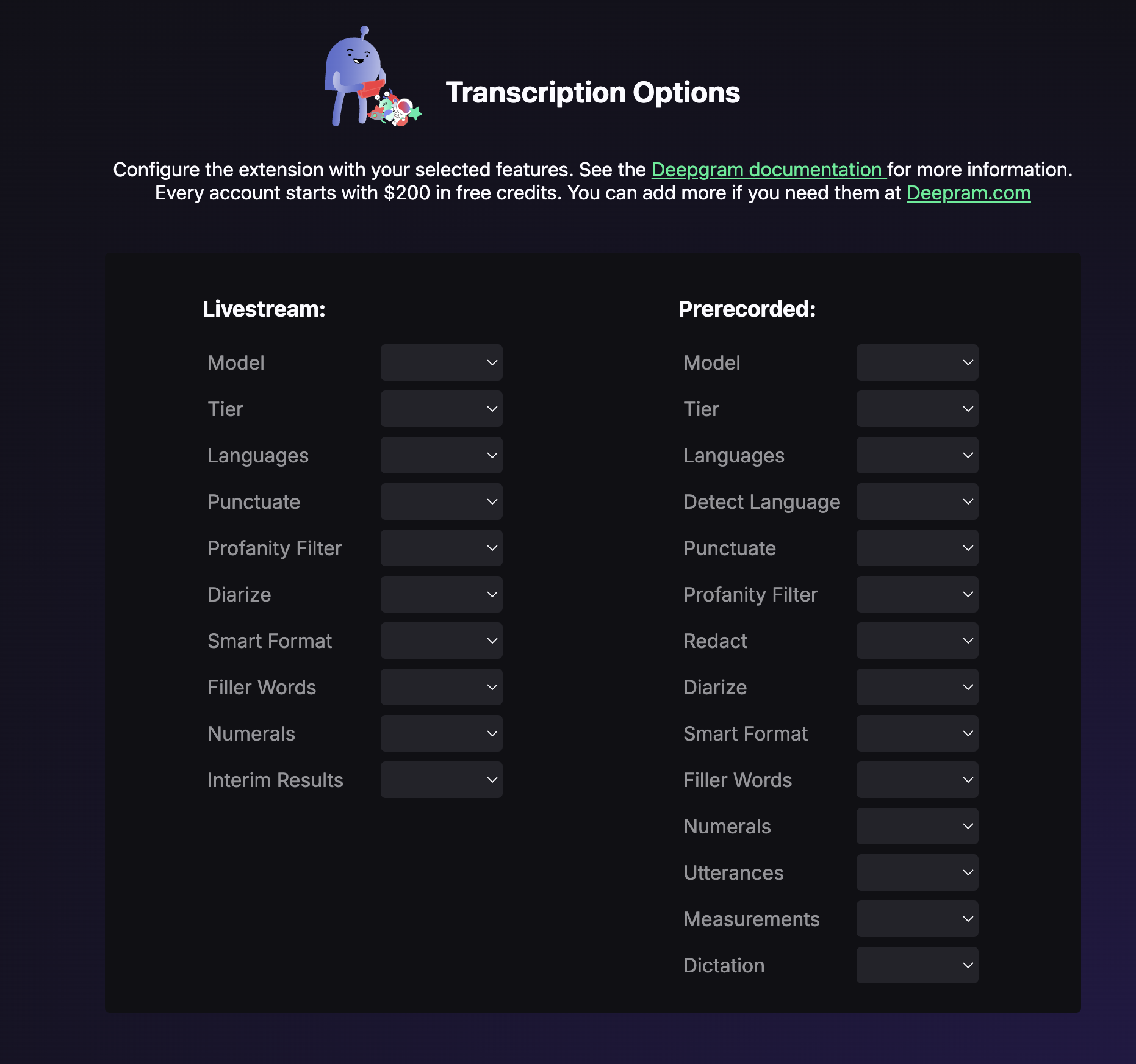 Options view