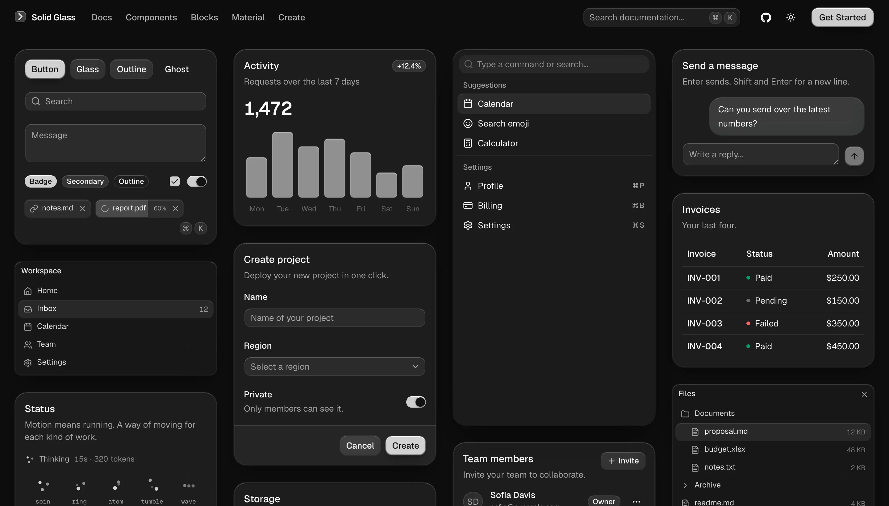 The components in the dark theme