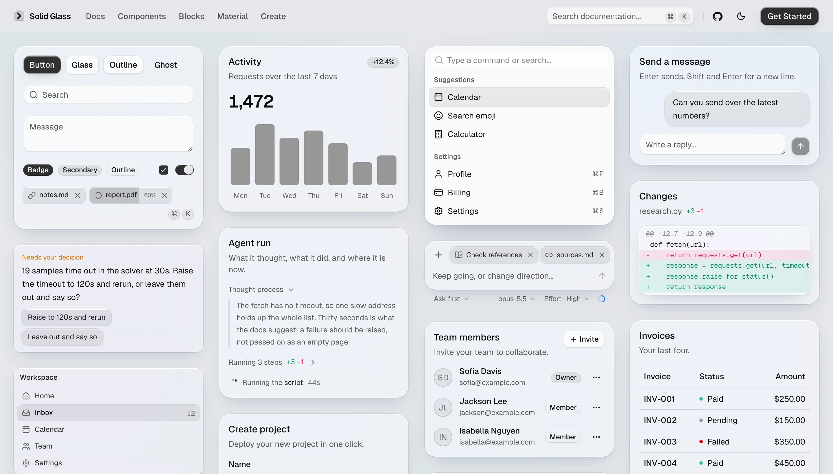 The components in the light theme