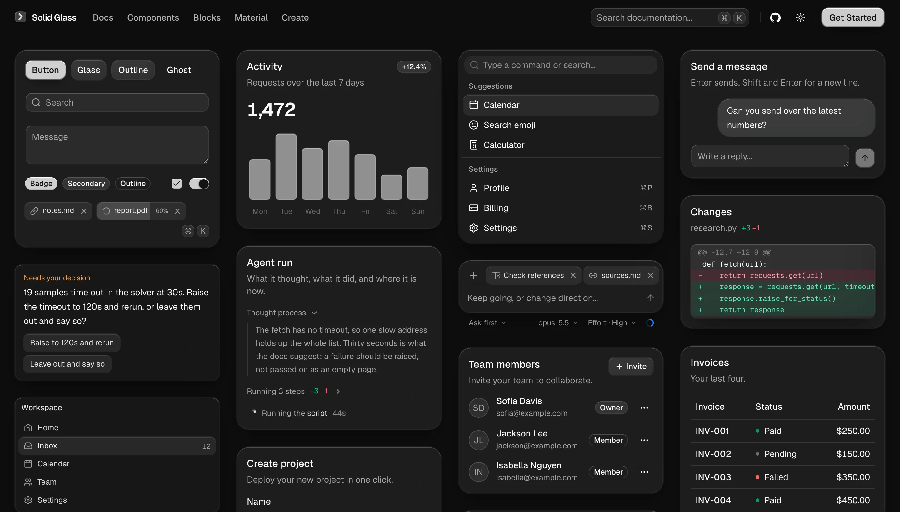 The components in the dark theme