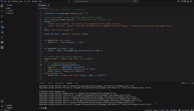 DeepMem quickstart demo