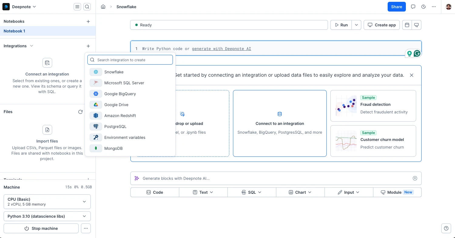 Create Snowflake integration