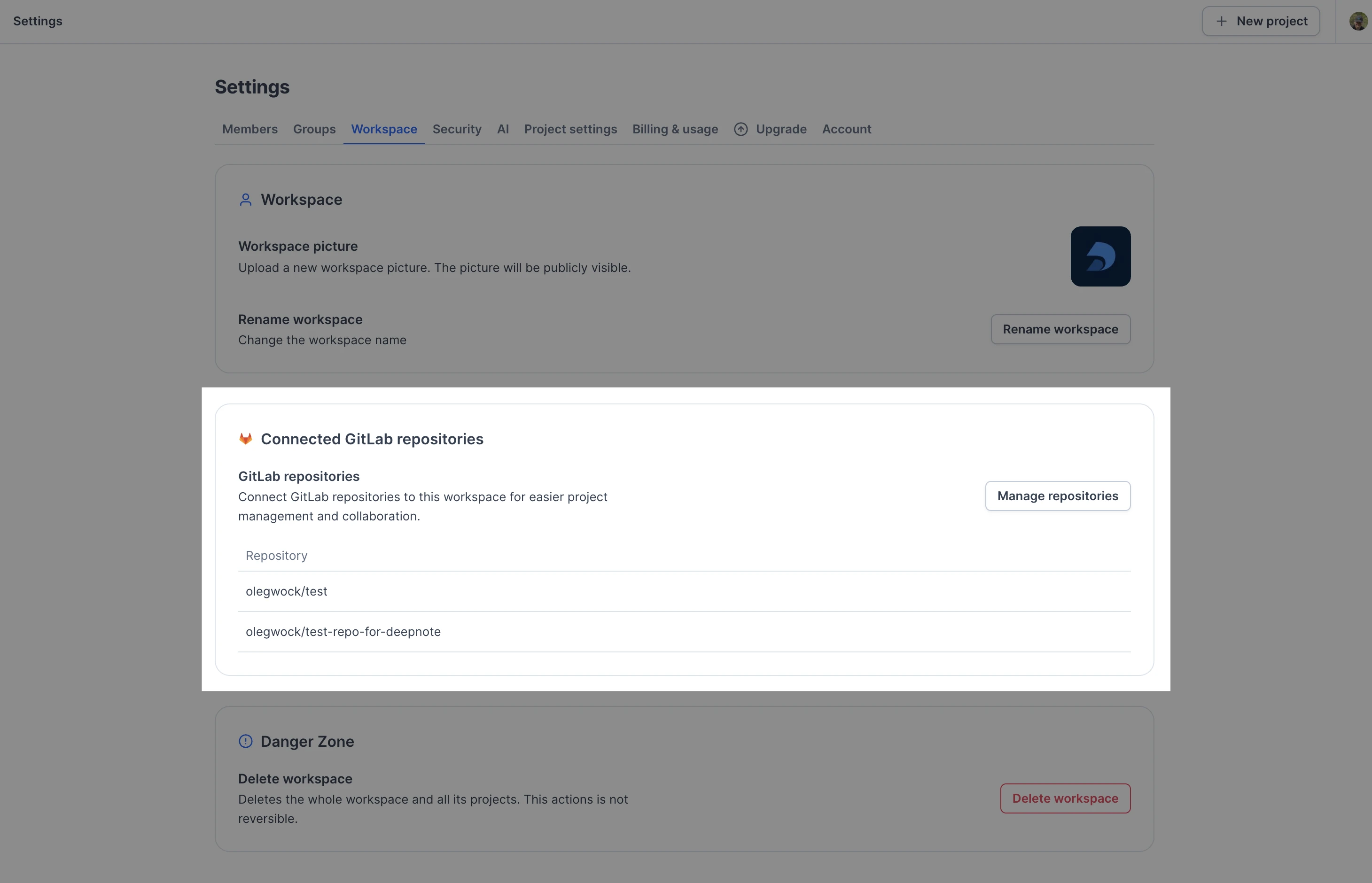 Manage workspace GitLab repositories