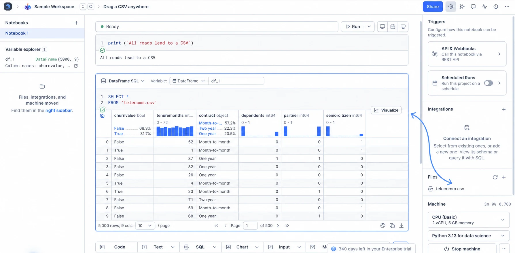 CSV file linked to a generated SQL block