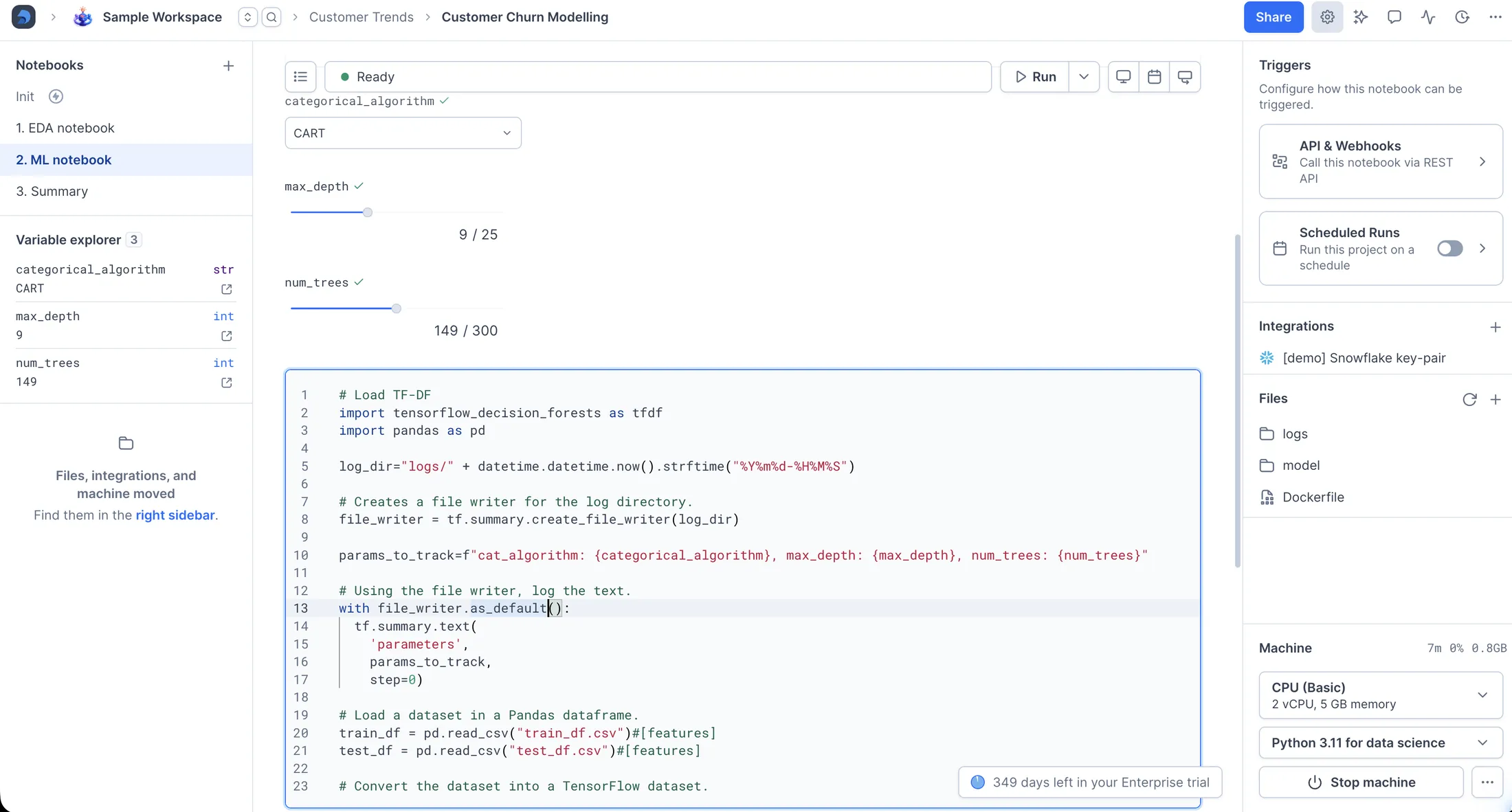 Dropdown and slider inputs used in Python code