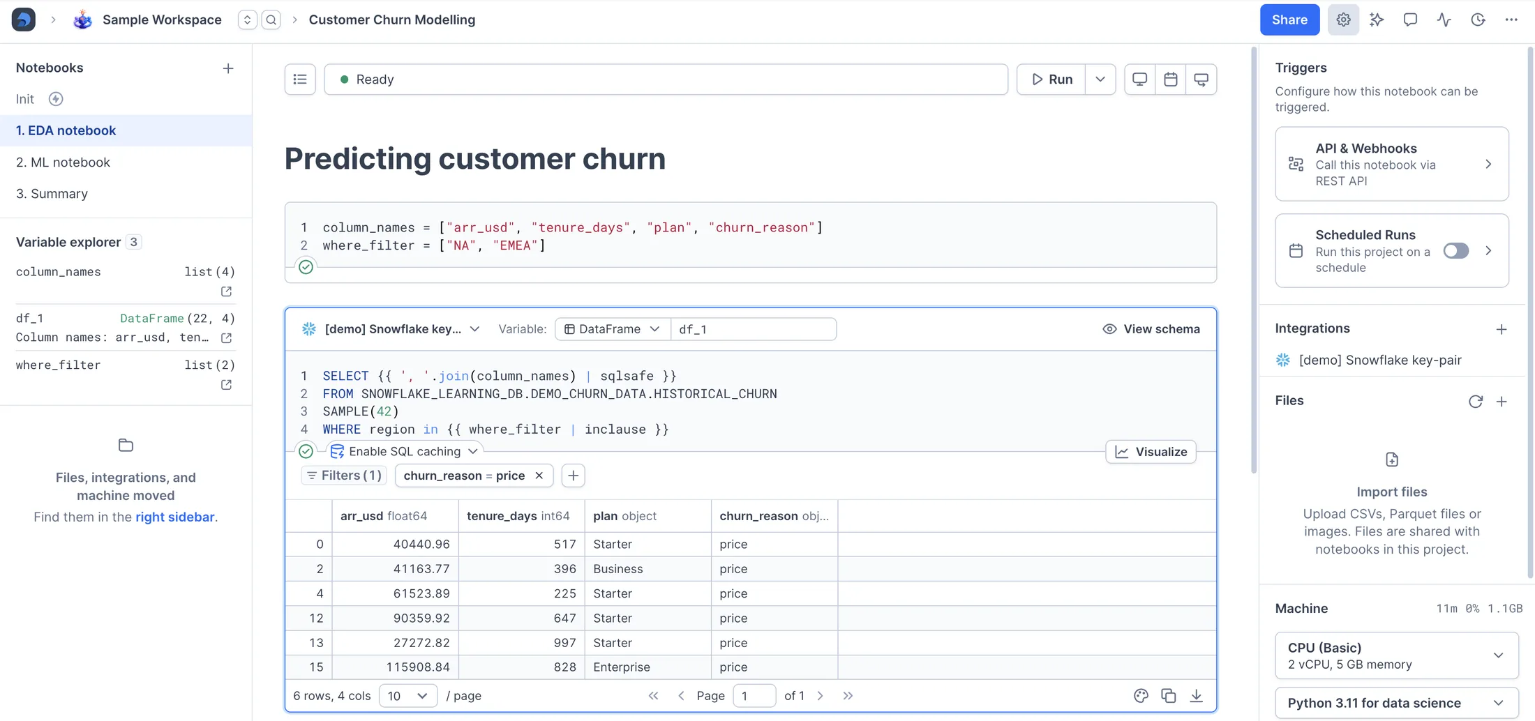 SQL and Python blocks in one notebook