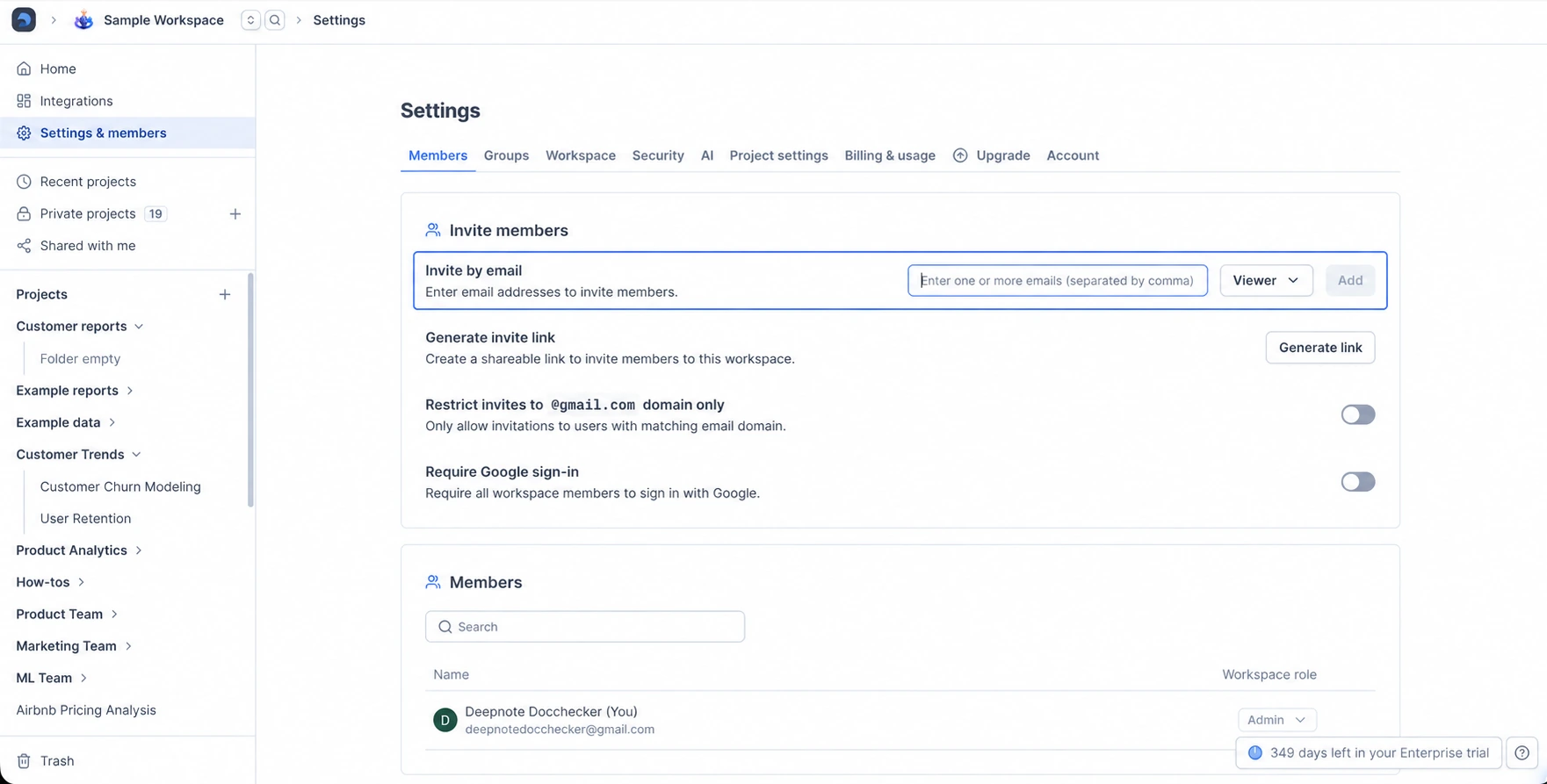 Email invitation field and access role