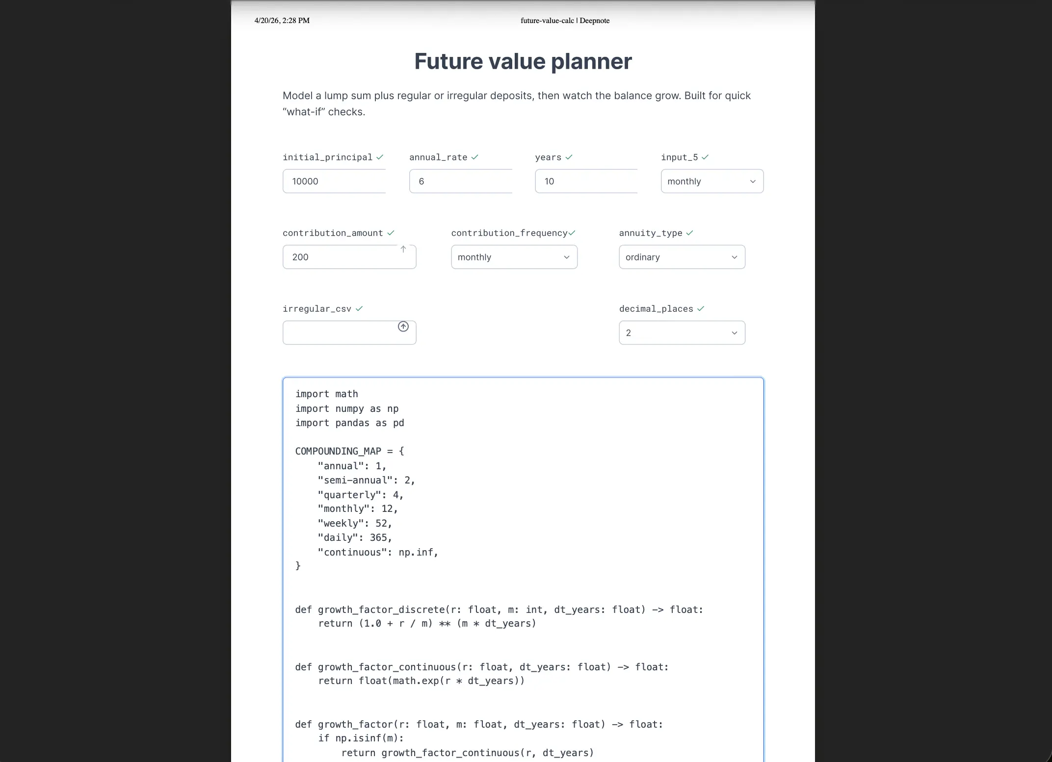 Exported PDF with code included