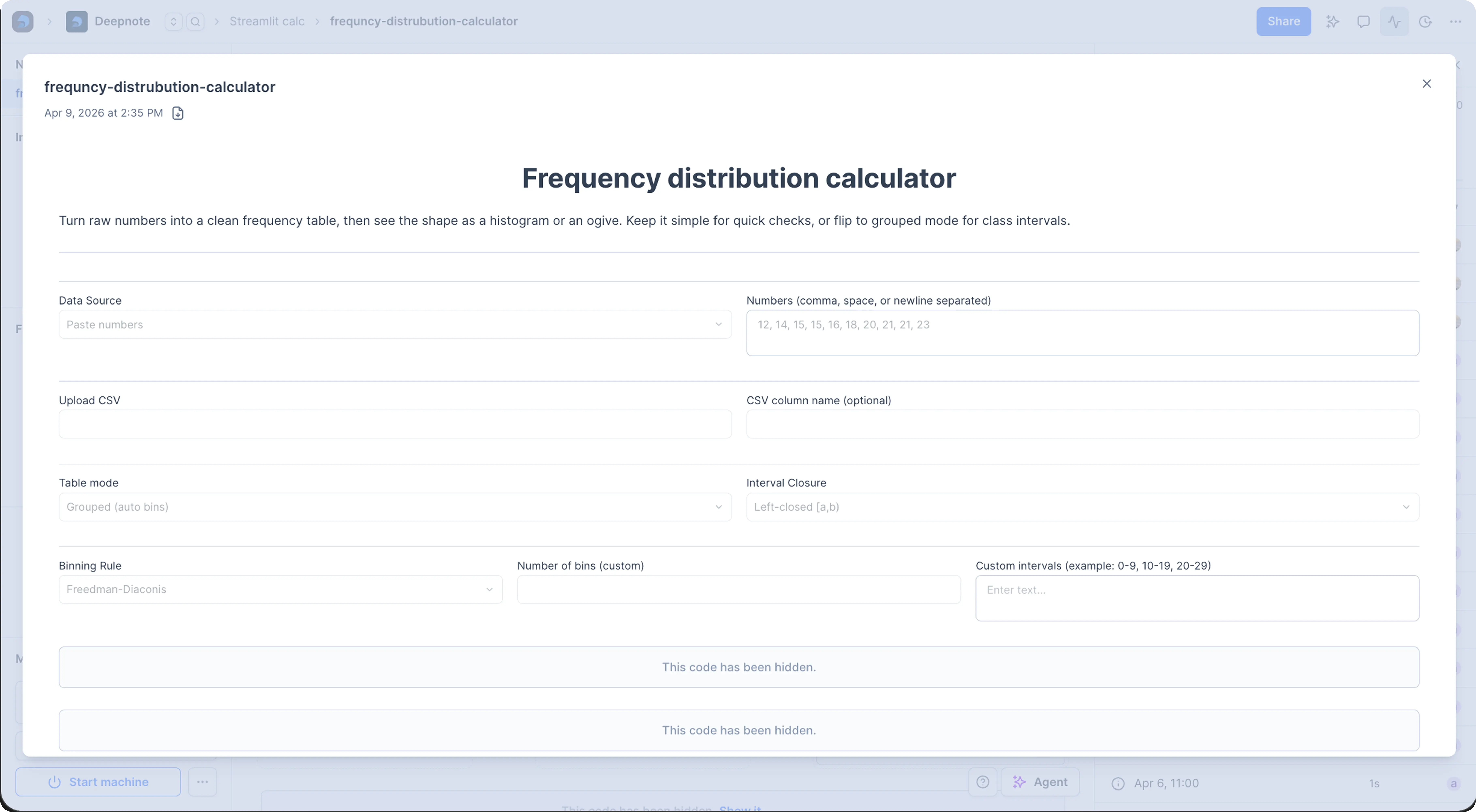 Run snapshot modal showing a completed notebook execution