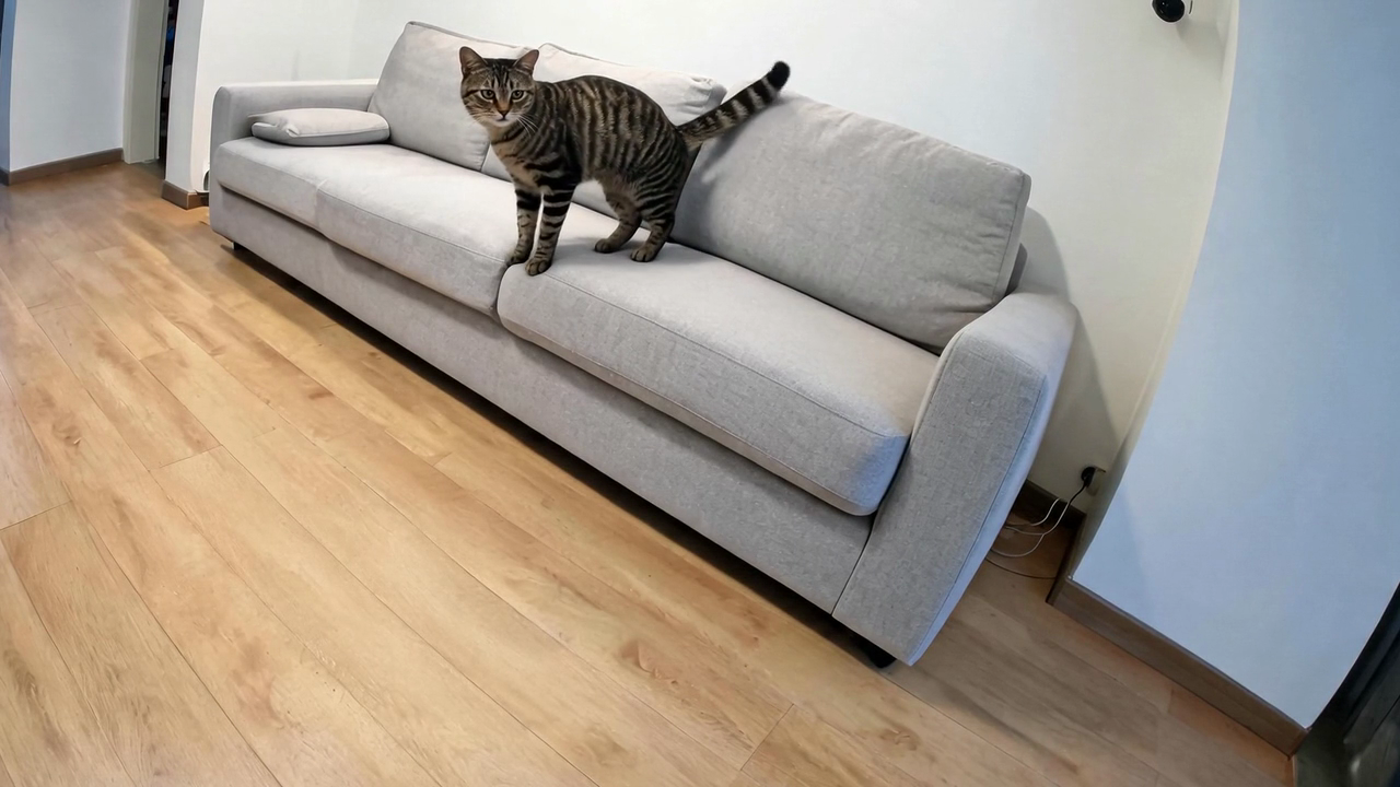Camera monitoring a cat on a sofa
