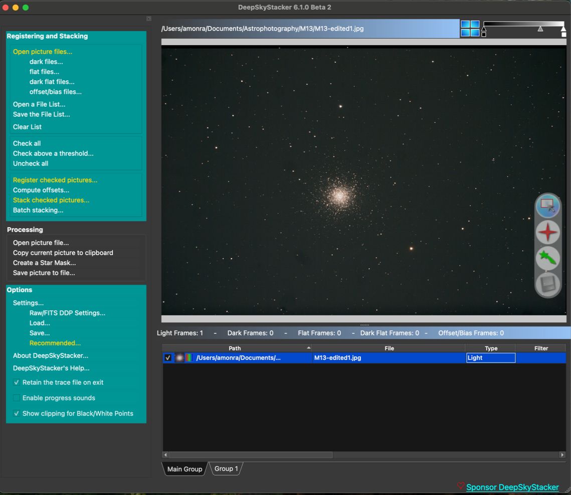 DeepSkyStacker's Main Screen