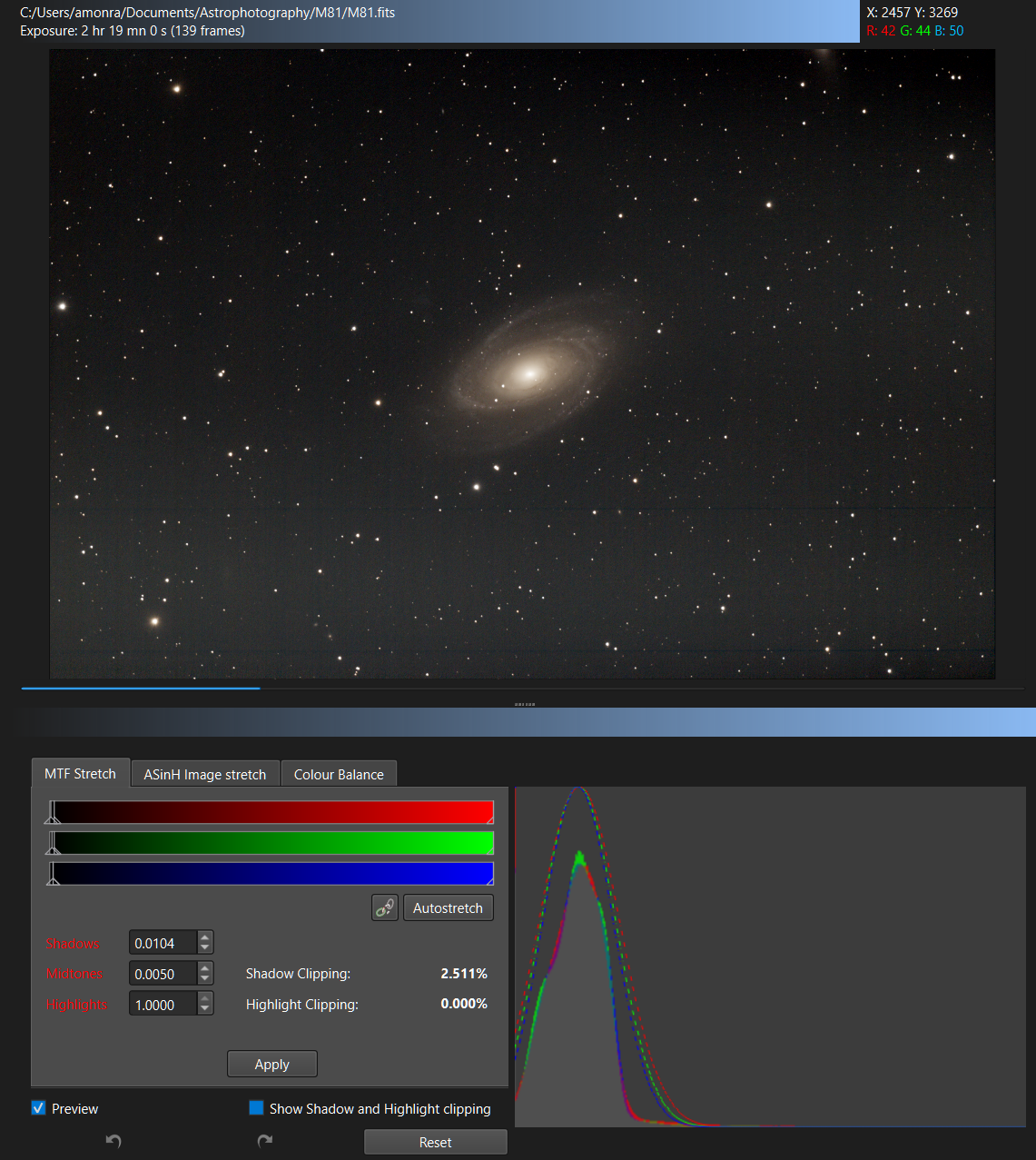 Processing Tab preview, with RGB histogram