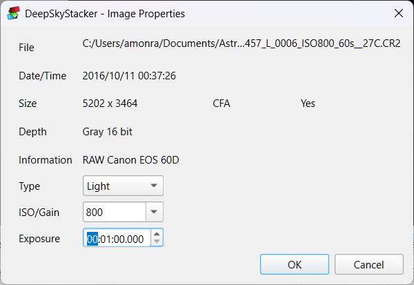 DeepSkyStacker - File Properties