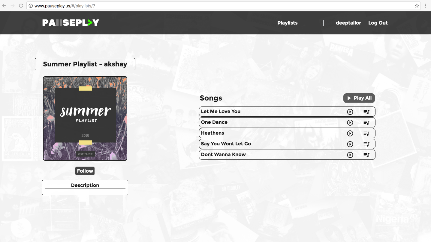 Pauseplay songs page: http://www.pauseplay.us/#/playlists/1