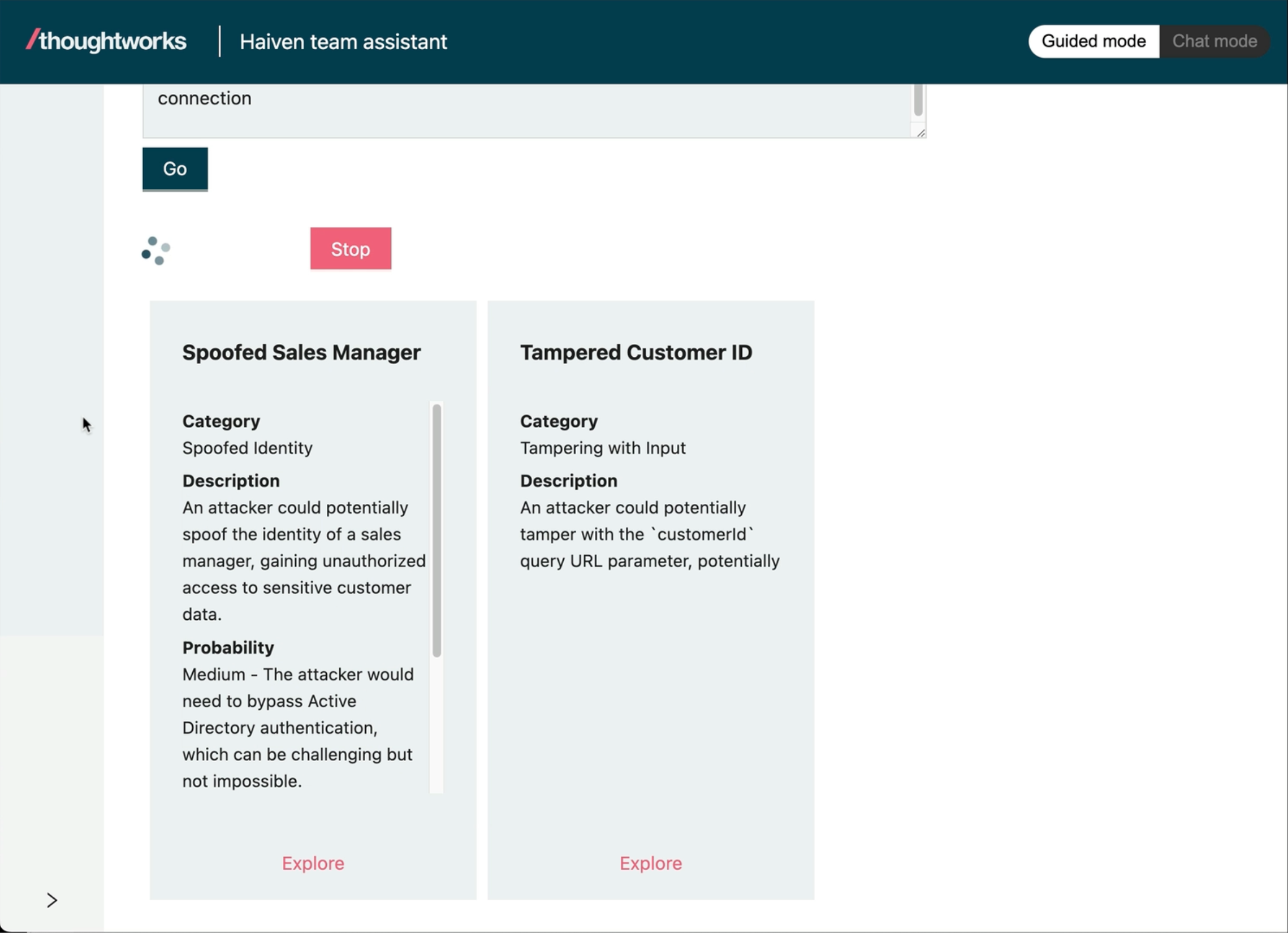 Demo video showing threat modelling in Haiven's guided mode