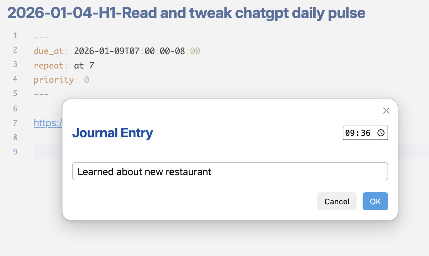 Journal Input Modal