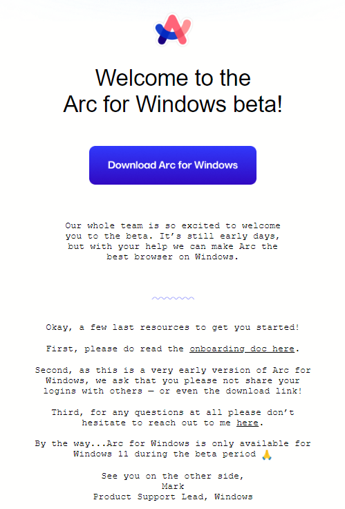 Arc for Windows 可以下载试用了