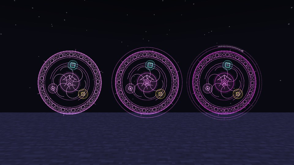 A spell's circle at mastery ranks I, III and V