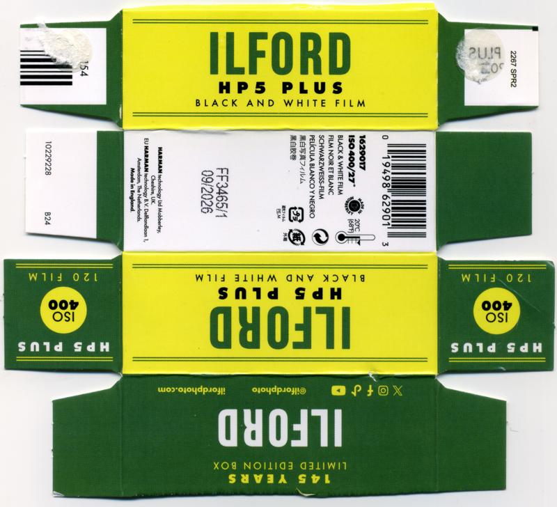 Ilford HP5 Plus film packaging