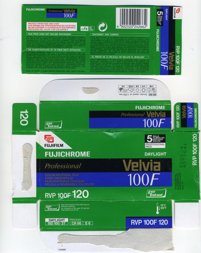 Fujifilm FUJICHROME VELVIA 100 film packaging