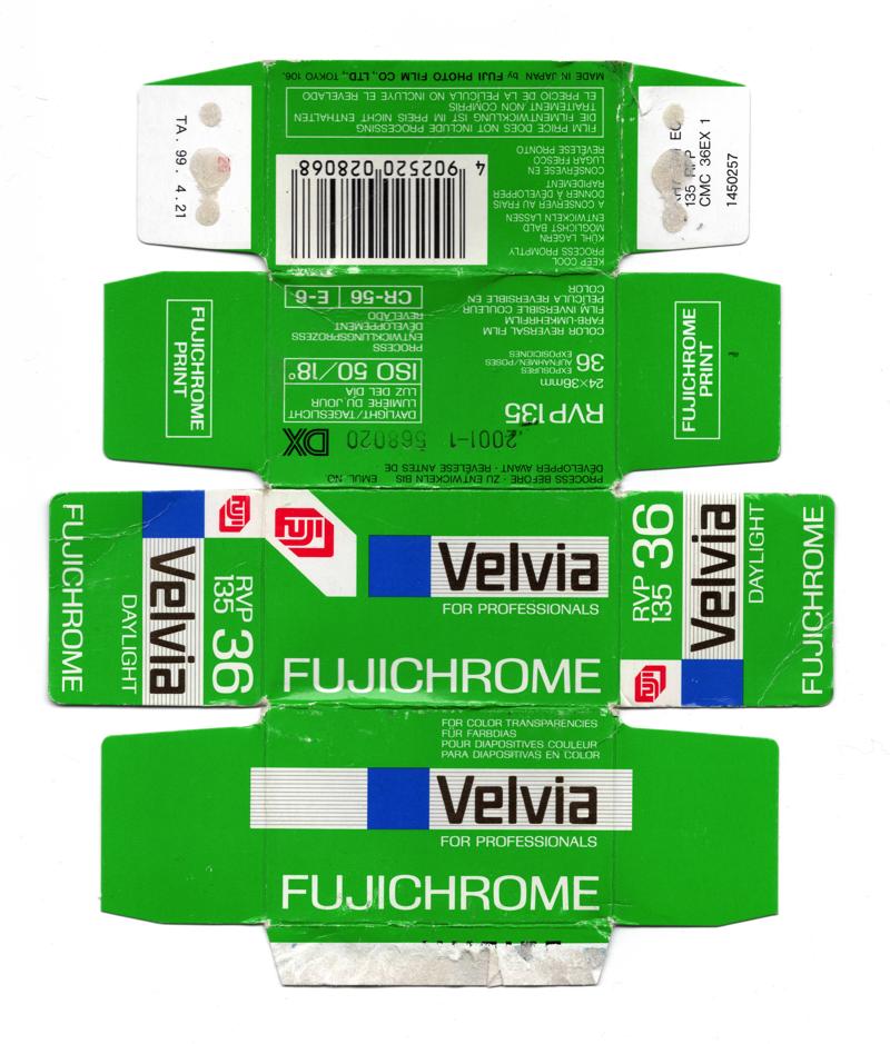 Fujifilm Fujichrome Velvia film packaging