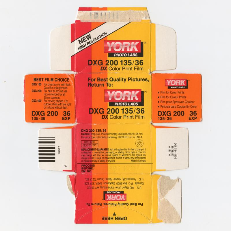 York Photo Labs DXG 200 film packaging